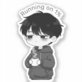 1パーセントのエネルギーで走るちびキャラコーヒーイラスト シール (正面)