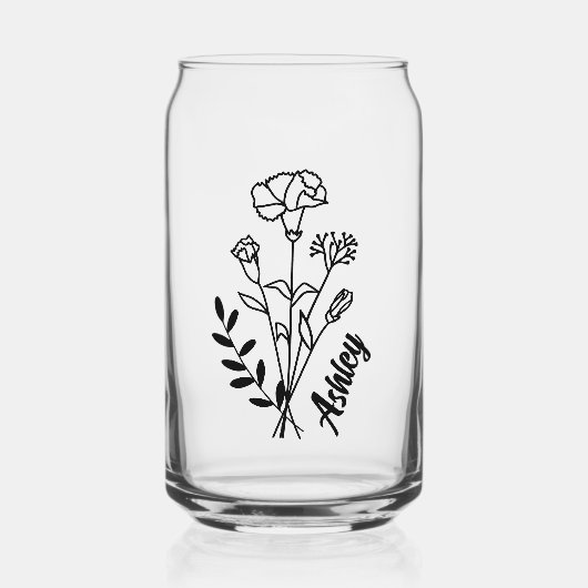 1パーソナライズされた月誕生月フラワーカーネーション ガラス缶 (正面)