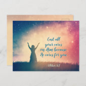 1ピーター5時7分、全ての人を彼に気に投げつけなさい、聖なる書物、 経典 ポストカード (正面/裏面)