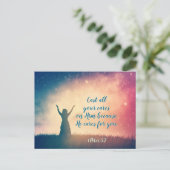 1ピーター5時7分、全ての人を彼に気に投げつけなさい、聖なる書物、 経典 ポストカード (スタンド正面)