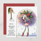 *~* 1ファンタジーかわいい甘い女性小妖精や小人 招待状 (正面/裏面)