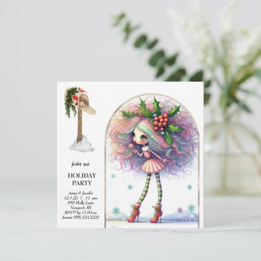 *~* 1ファンタジーかわいい甘い女性小妖精や小人 招待状 (スタンド正面)