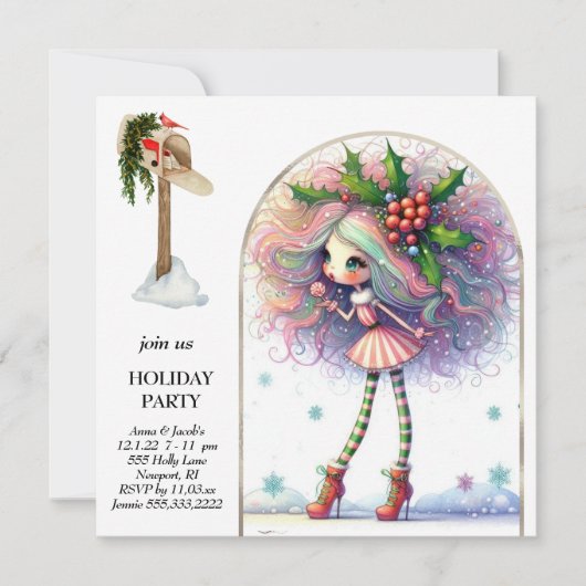 *~* 1ファンタジーかわいい甘い女性小妖精や小人 招待状 (正面)