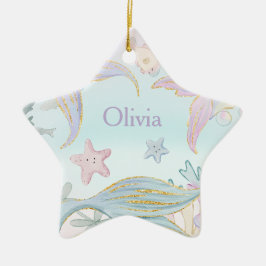 1フォトウォーターカラーグリッターマーメイドテールシー セラミックオーナメント