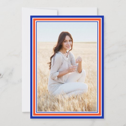 1フォトエレガントおめでとうオレンジ&ブルー卒業 招待状 (裏面)