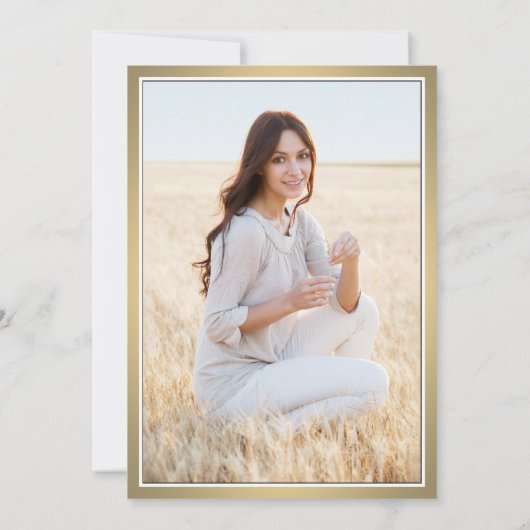 1フォトエレガントシンプルホワイト黒金ゴールド卒業 案内状 (裏面)