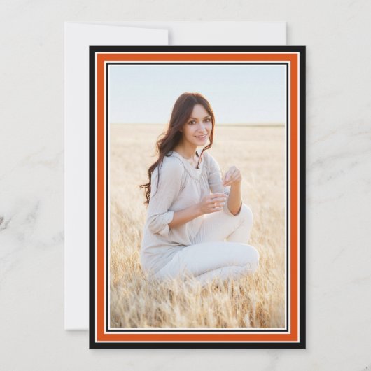 1フォトオエレガントレンジブラックとホワイトの卒業 招待状 (裏面)