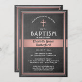 1フォトガールバプテスチャルボードとピンクローズ金ゴールド 招待状 (正面/裏面)