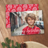 1フォトクリスマススクリプトホワイトダマスクハッピー シーズンカード