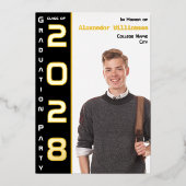 1フォトグラモダンードパーティーブラックと金ゴールド 箔招待状 (正面)