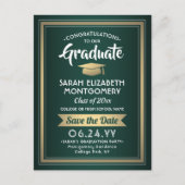 1フォトグリーン金ゴールドホワイト卒業データ保存日 案内ポストカード (正面)
