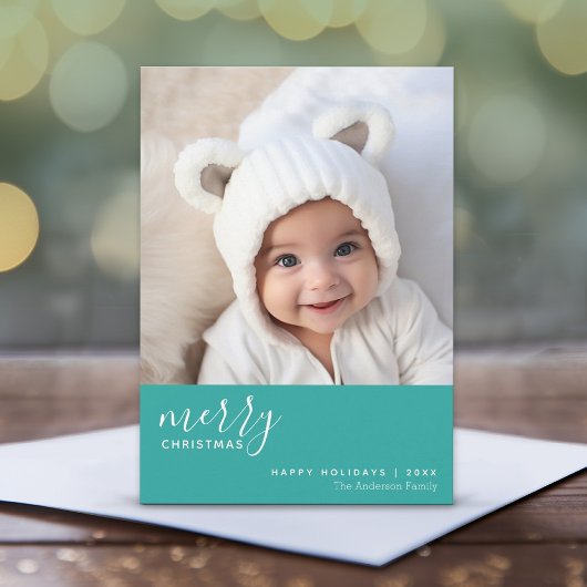 1フォトコラージュミニマルメリークリスマス – 青 シーズンカード