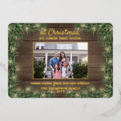 1フォトニューホーム素朴ウッド、松&ストリングライト 箔シーズンカード (正面)