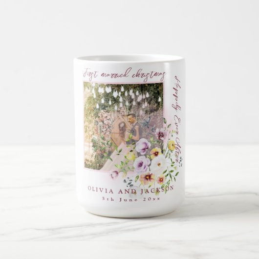 1フォトニューリウェッド1st結婚したクリスマスピンク文字 コーヒーマグカップ (中央)