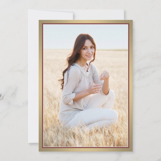 1フォトバーエレガントグンディ赤と金ゴールド卒業 招待状 (裏面)