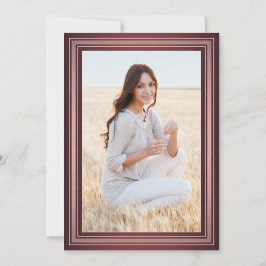 1フォトバーチャル卒業バーガンディーピンクローズ金ゴールド 招待状 (裏面)