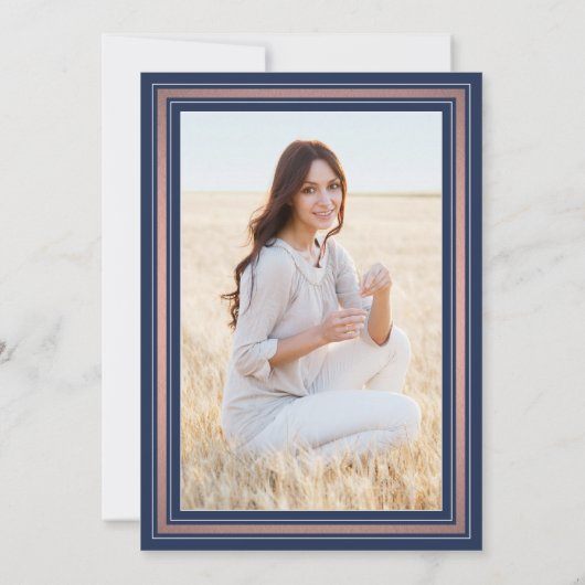 1フォトバーチャル卒業パーティー海軍ブルー&ピンク 招待状 (裏面)