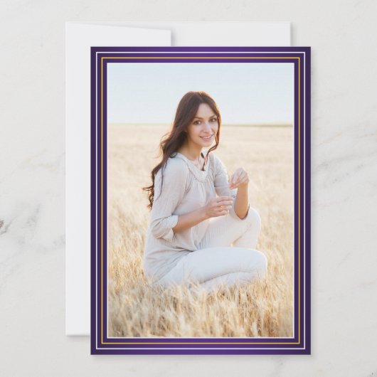 1フォトパープルエレガント金ゴールドイエロー卒業 招待状 (裏面)