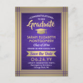 1フォトパープル金ゴールドホワイト卒業 案内ポストカード (正面)