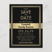 1フォトファミリー懇親会保存の日付ブラック&金ゴールド 案内ポストカード (正面)