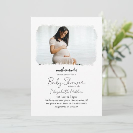 1フォトフレームオーバーレイ男女兼用ベビーシャワー 招待状 (スタンド正面)