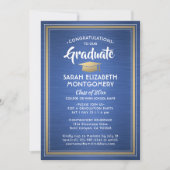 1フォトブラッシュブルー王室のと金ゴールドの卒業 招待状 (正面)