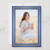 1フォトブラッシュブルー王室のと金ゴールドの卒業 招待状 (裏面)