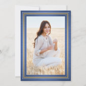 1フォトブラッシュブルー王室のと金ゴールドの卒業 招待状 (裏面)