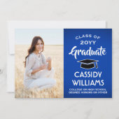 1フォトブルーモダンホワイトブラック卒業 案内状 (正面)