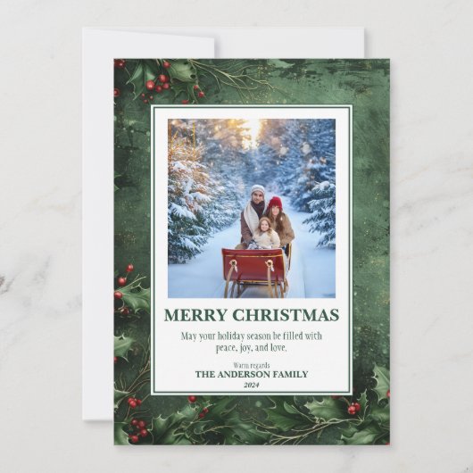 1フォトホリーとベリーフラットクリスマスカード シーズンカード (正面)