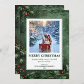 1フォトホリーとベリーフラットクリスマスカード シーズンカード (正面/裏面)