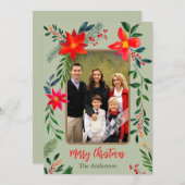 1フォトメリークリスマスウォーター色のフローラ休日 シーズンカード (正面/裏面)
