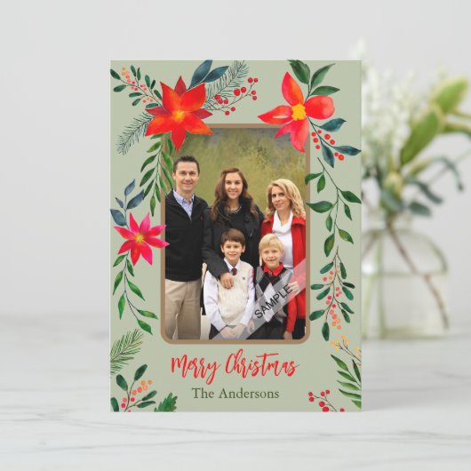 1フォトメリークリスマスウォーター色のフローラ休日 シーズンカード (スタンド正面)