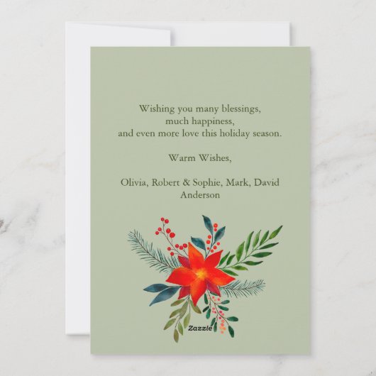 1フォトメリークリスマスウォーター色のフローラ休日 シーズンカード (裏面)