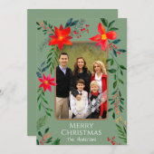 1フォトメリークリスマスウォーター色のフローラ休日 シーズンカード (正面/裏面)