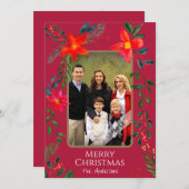 1フォトメリークリスマスウォーター色のフローラ休日 シーズンカード (正面/裏面)