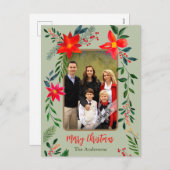 1フォトメリークリスマスウォーター色のフローラ休日 シーズンポストカード (正面/裏面)