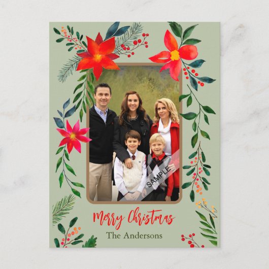 1フォトメリークリスマスウォーター色のフローラ休日 シーズンポストカード (正面)