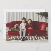 1フォトメリークリスマススクリプトホワイトダマスク シーズンカード (正面)