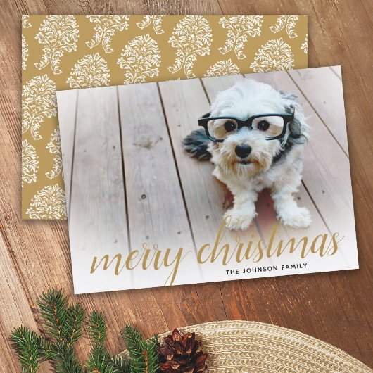 1フォトメリークリスマススクリプト金ゴールドダマスク シーズンカード