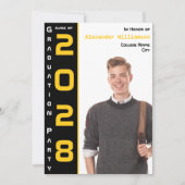 1フォトモダン金ゴールドブラックQRコードグラードパーティー 招待状 (正面)