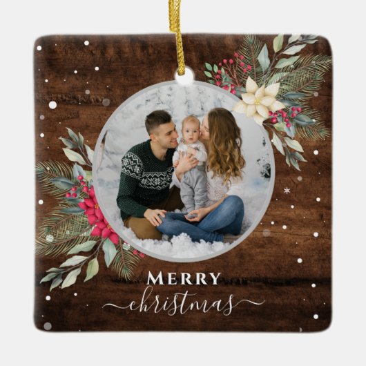 1フォトリースクリスマスオーナメントヴィンテージウッド セラミックオーナメント (正面)