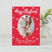 1フォトレッドスノーフレーク可愛いモダンメリークリスマス シーズンカード (スタンド正面)