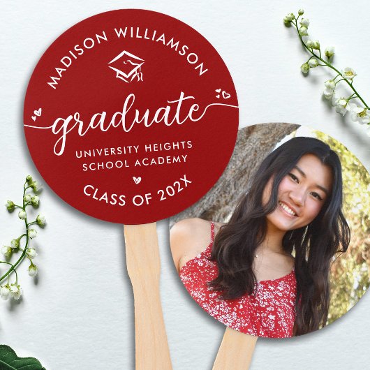 1フォトレッド卒業スクリプトモダンハートキャップ ハンドファン