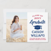 1フォトレモダンッドホワイトとブルーグラデーション 案内状 (正面)