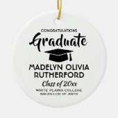 1フォト卒業おめでとうシンプル白黒 セラミックオーナメント (正面)
