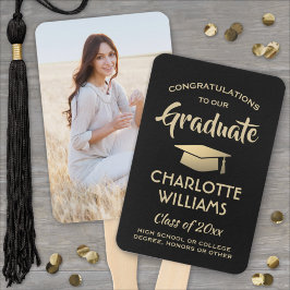 1フォト卒業おめでとうモダンブラックと金ゴールド ハンドファン