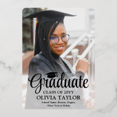 1フォト卒業パーティースクリッエレガントトブラックと 箔招待状 (裏面)