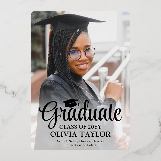 1フォト卒業パーティースクリッエレガントトブラックと 箔招待状 (裏面)