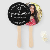 1フォト卒業ブラックスクリプトモダンハートキャップ ハンドファン (正面&裏面)